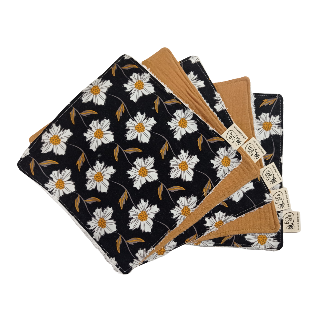 Toallitas Eco Era - Flor blanco negro - camel